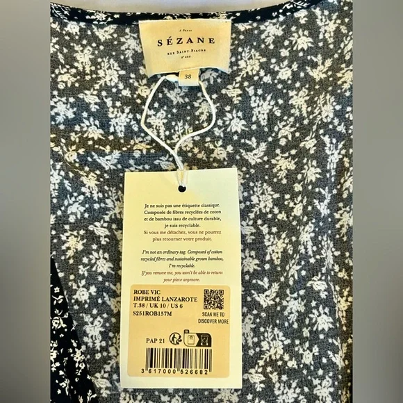 Sezane NWT SZ 6 Vic Dress Navy Floral Iconic French Midi Lanzarote Print - RARE! - Picture 9 of 13